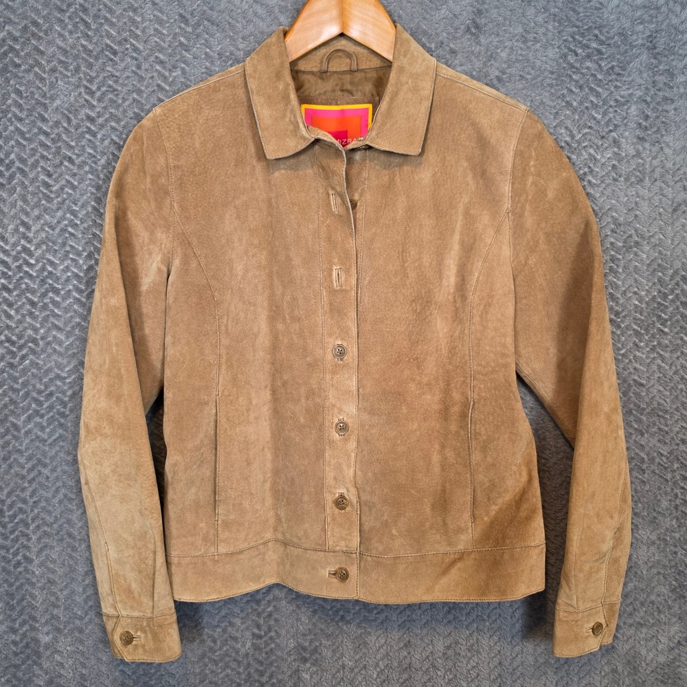Isaac Mizrahi for Target Tan Brown Genuine Leather Suede Button Front Jacket M